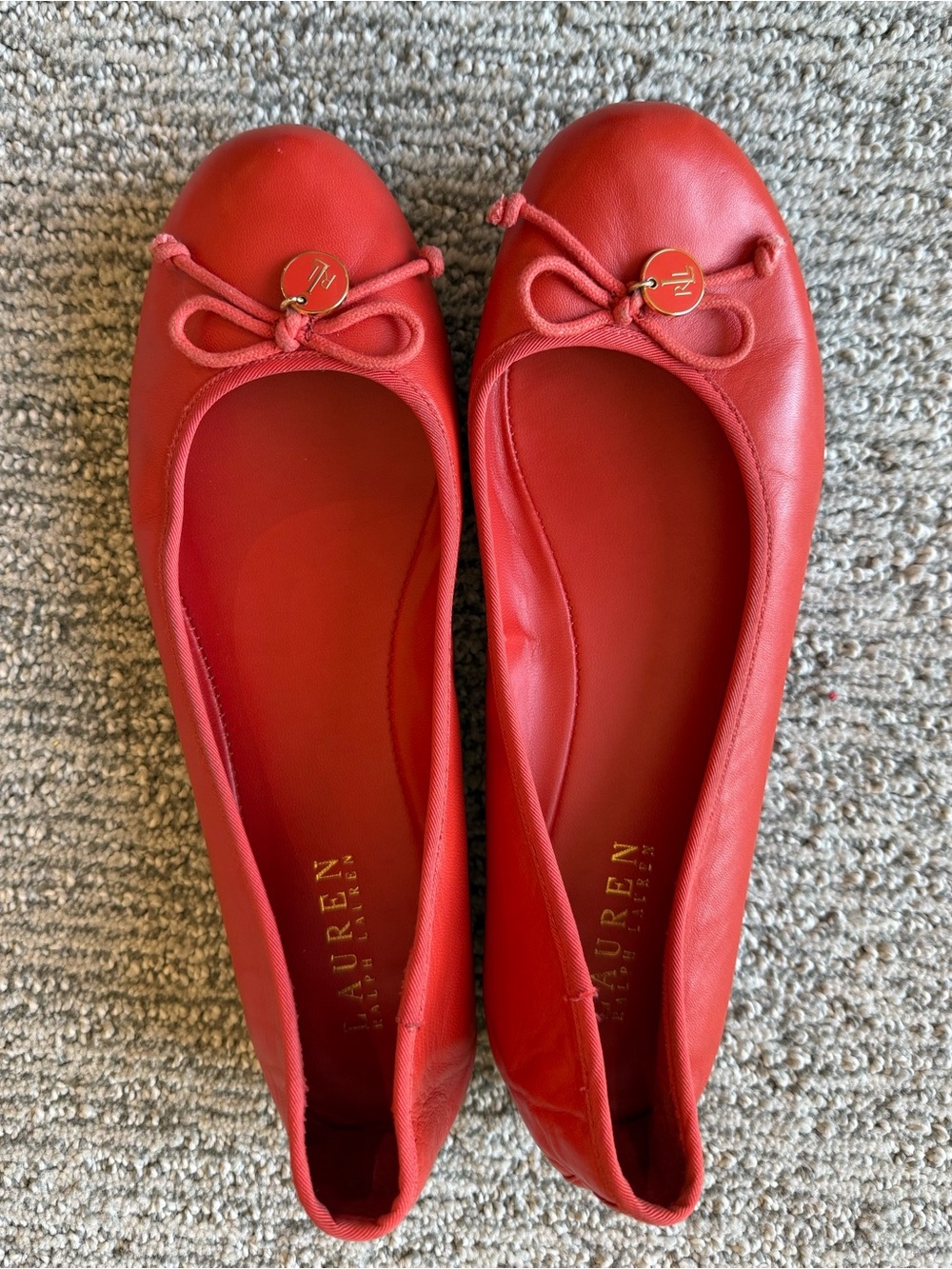 Ralph Lauren Red Leather Bow Ballet Flats